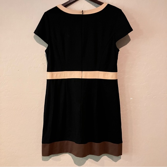 G.W. Black Brown Tan Empire Midi Dress Fully Lined Women's Size M - Picture 9 of 13